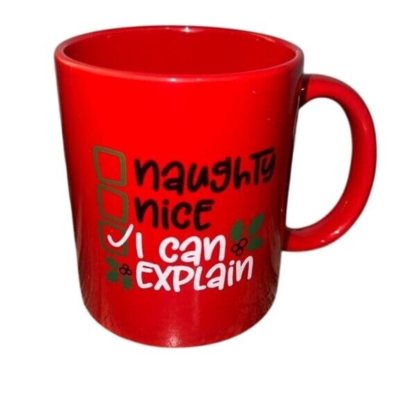 The Perfect Man Red Holiday Mugs Set Of 2 Naughty Nice I Can Explain Design Mi - Picture 2 of 8
